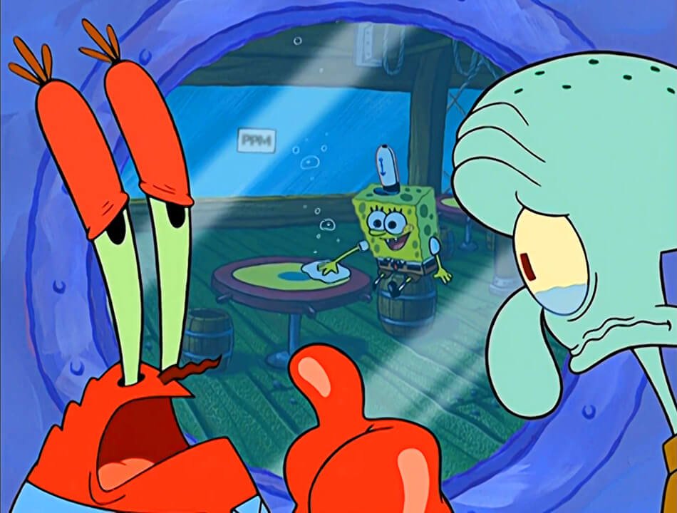 ¿Cómo le decimos?: Después de que Bob Esponja agradeció a Calamardo por el pastel, Don Cangrejo lo regaña y Calamardo se pone a pensar en…
